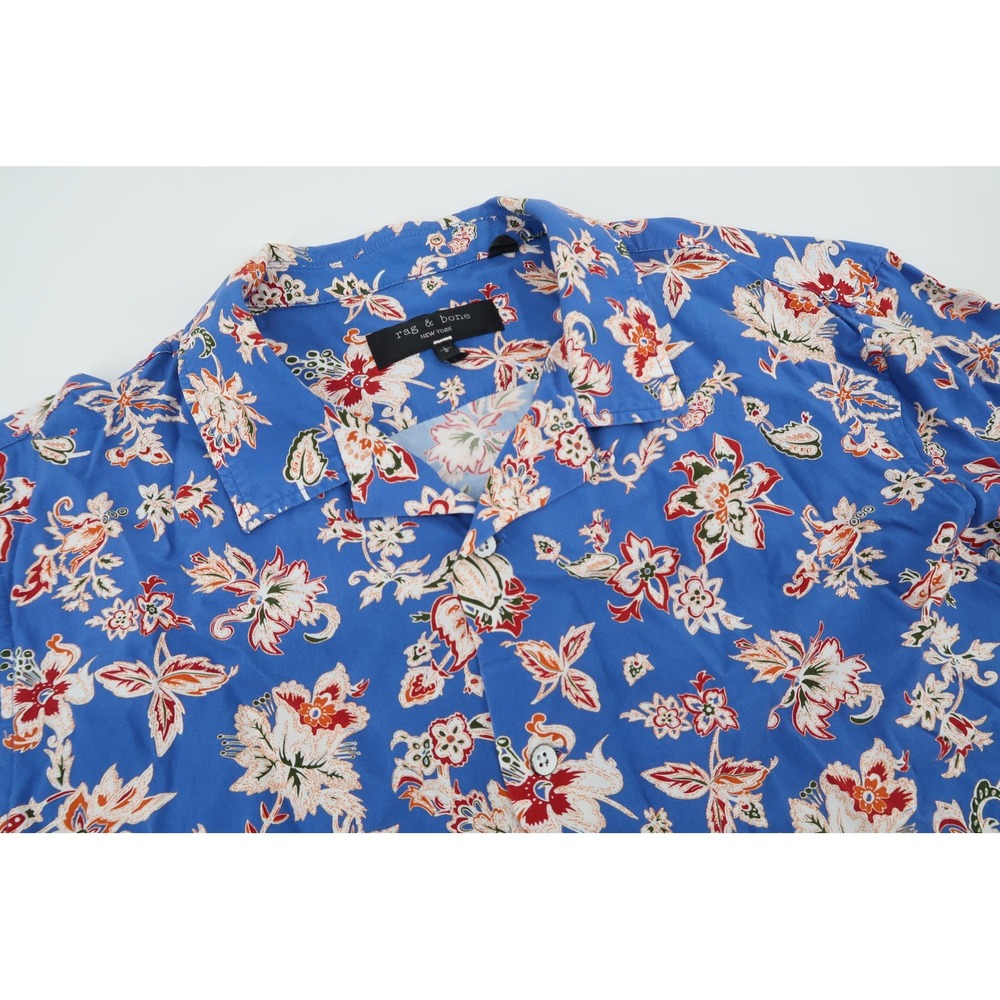 Rag & Bone Avery Camp Shirt Mens Large Blue Floral Short Sleeve